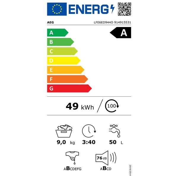 AEG LFE6ED944O – Lave-linge 9 kg – 1400 tr/min – Classe A